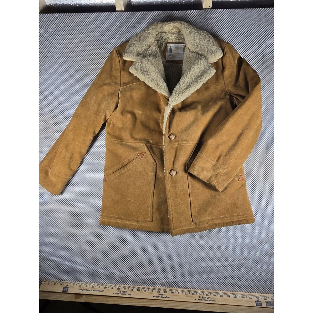 Vintage London Fog Suede Leather Sherpa Lined Coat Jacket 42 Reg Made USA